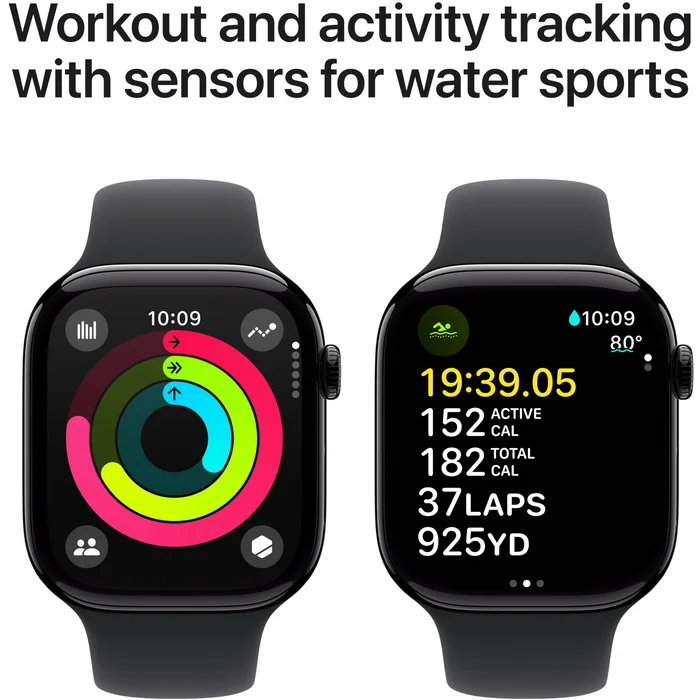 Viedpulkstenis Apple Watch Series 10 GPS 46mm Jet Black Aluminium Case with Black Sport Band - M/L [Mazlietots]